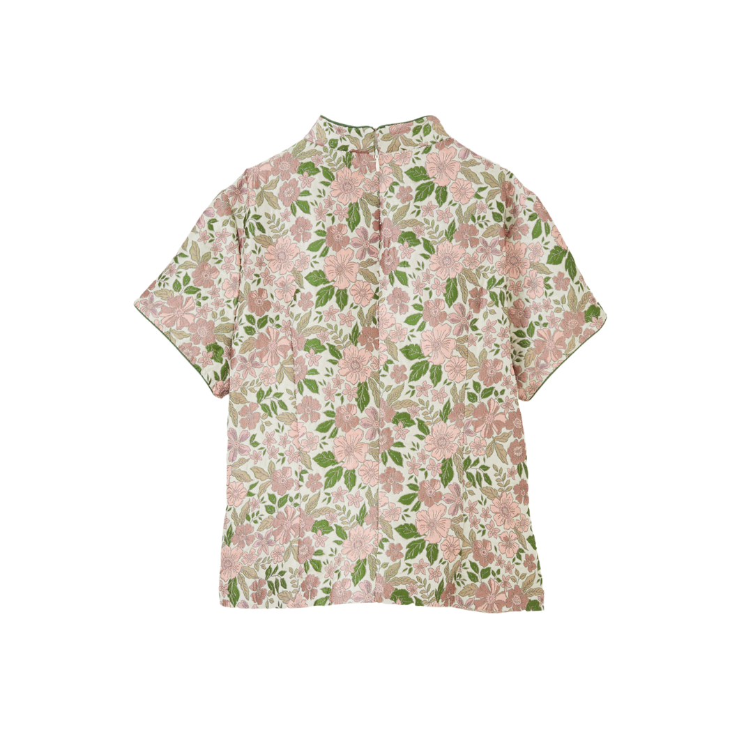 Floral Brocade Top with Collar