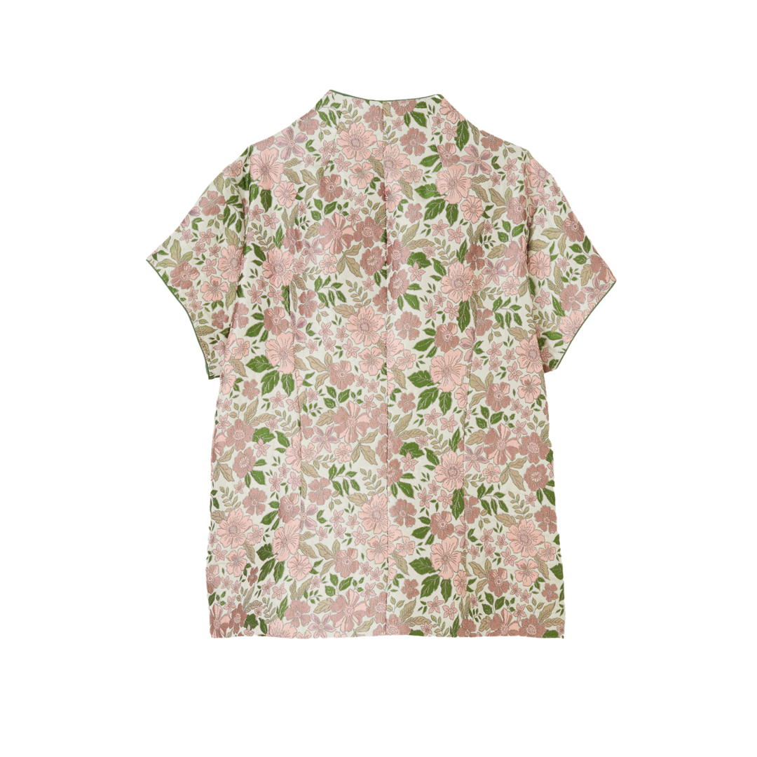 Floral Brocade Top with V Collar (Green)