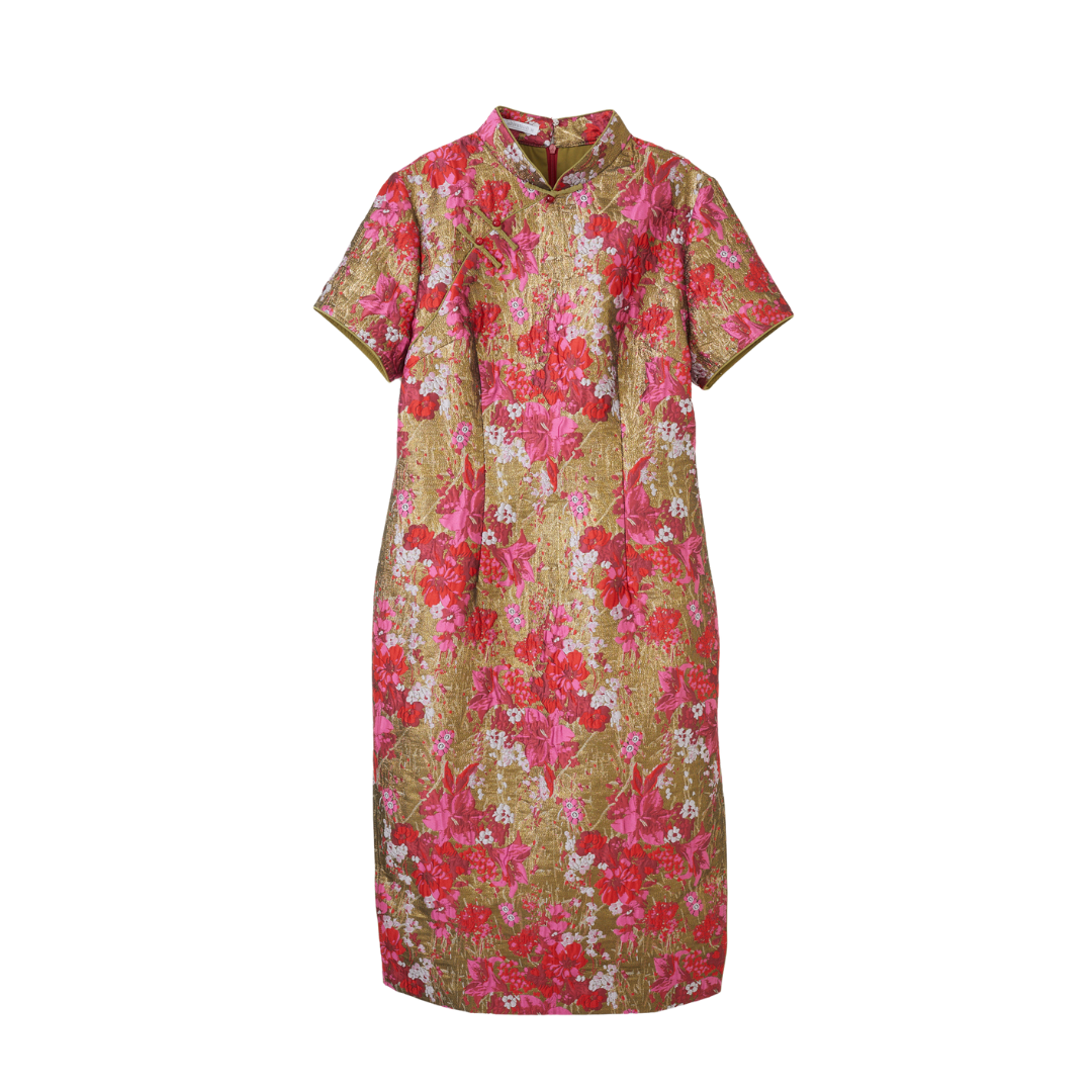 Red Goldish Floral Brocade Cheongsam