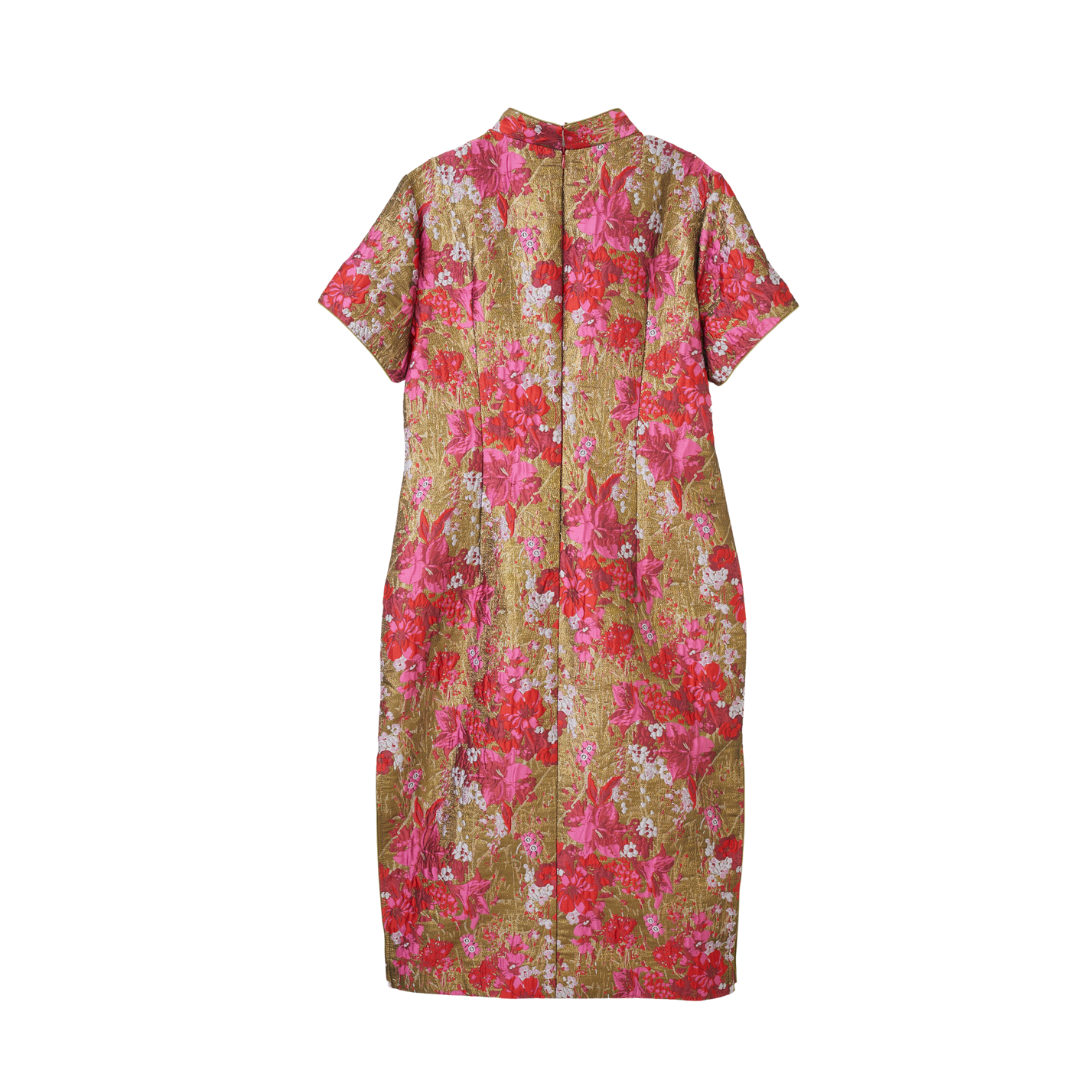 Red Goldish Floral Brocade Cheongsam