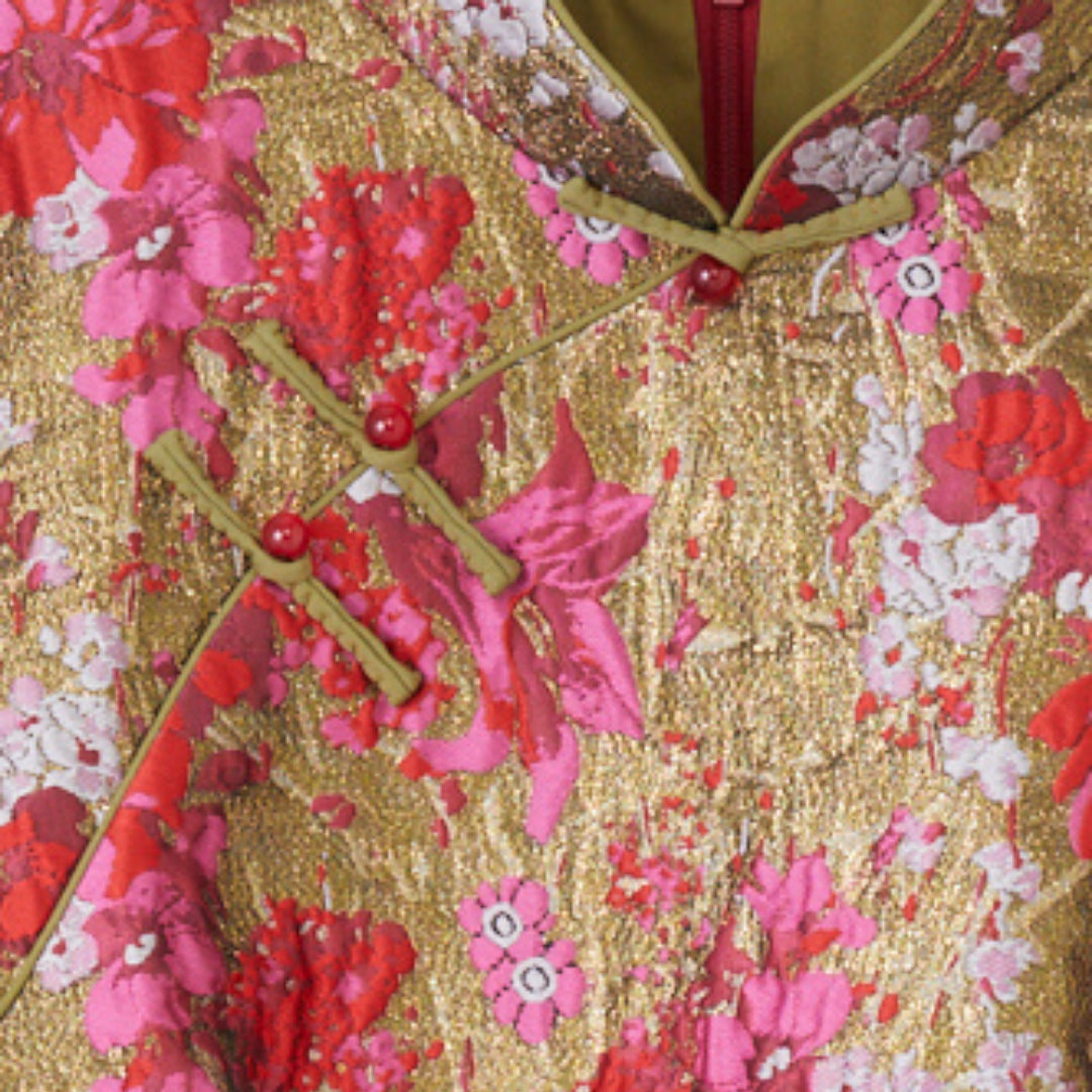 Red Goldish Floral Brocade Cheongsam