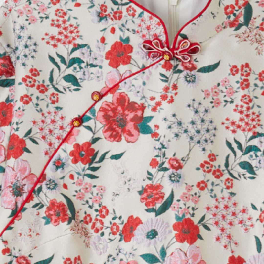 Red White Floral Brocade Cheongsam