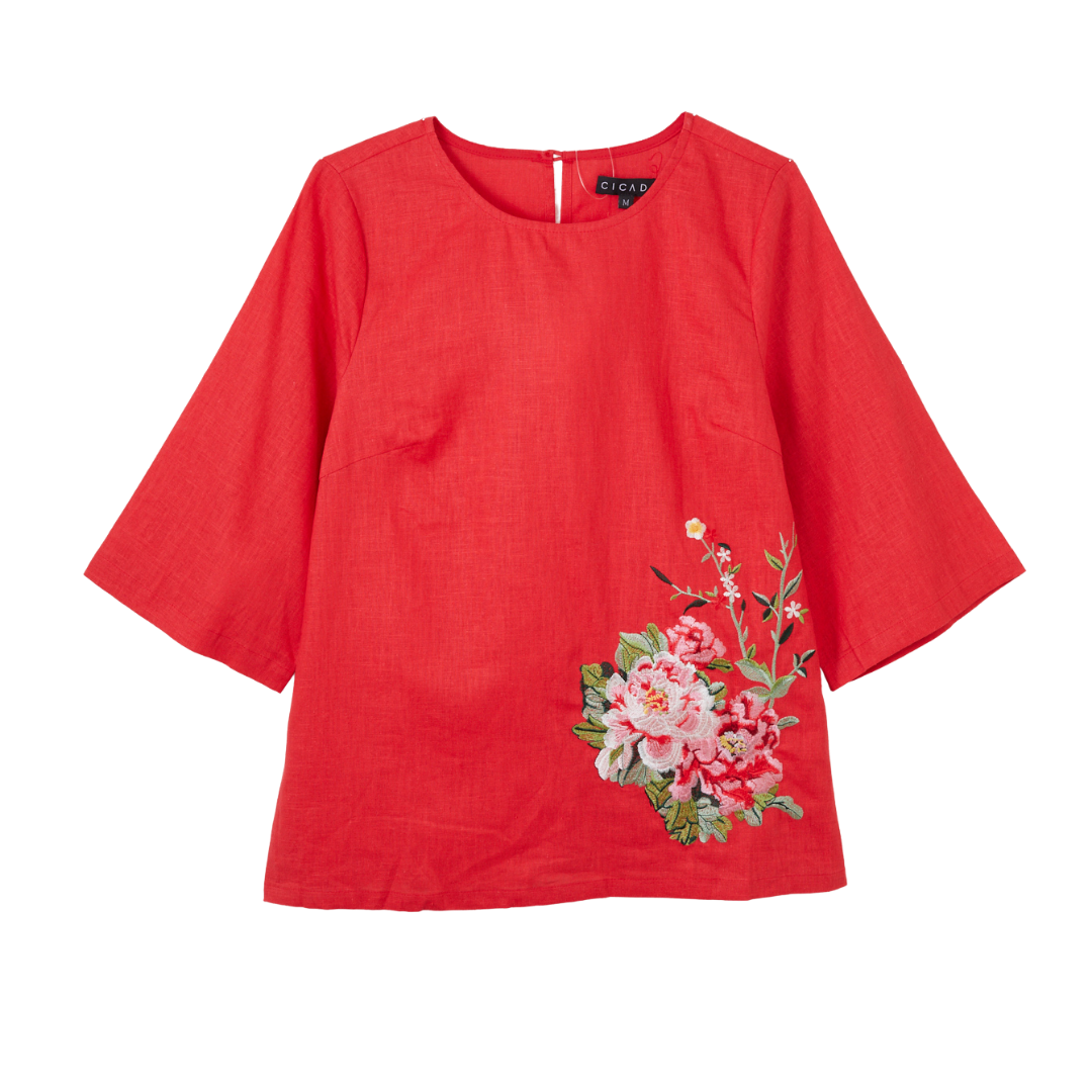 Long Sleeve Blossom Shirt (Red)