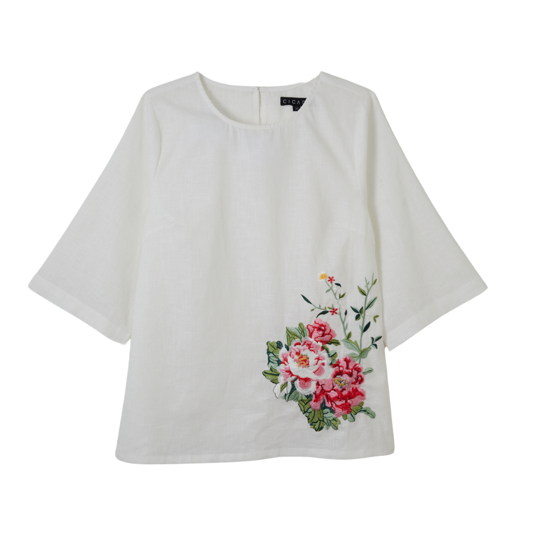 Long Sleeve Blossom Shirt (White)