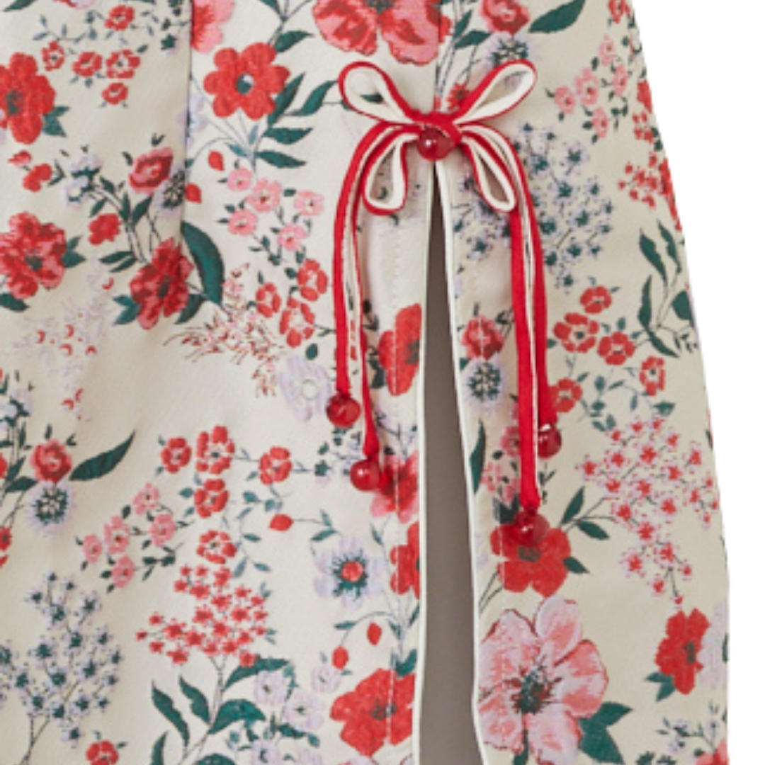 Red White Floral Brocade Cheongsam