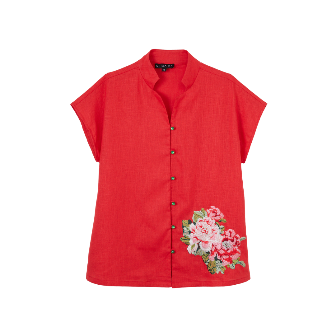 Short Sleeve Button Shirt (Red)