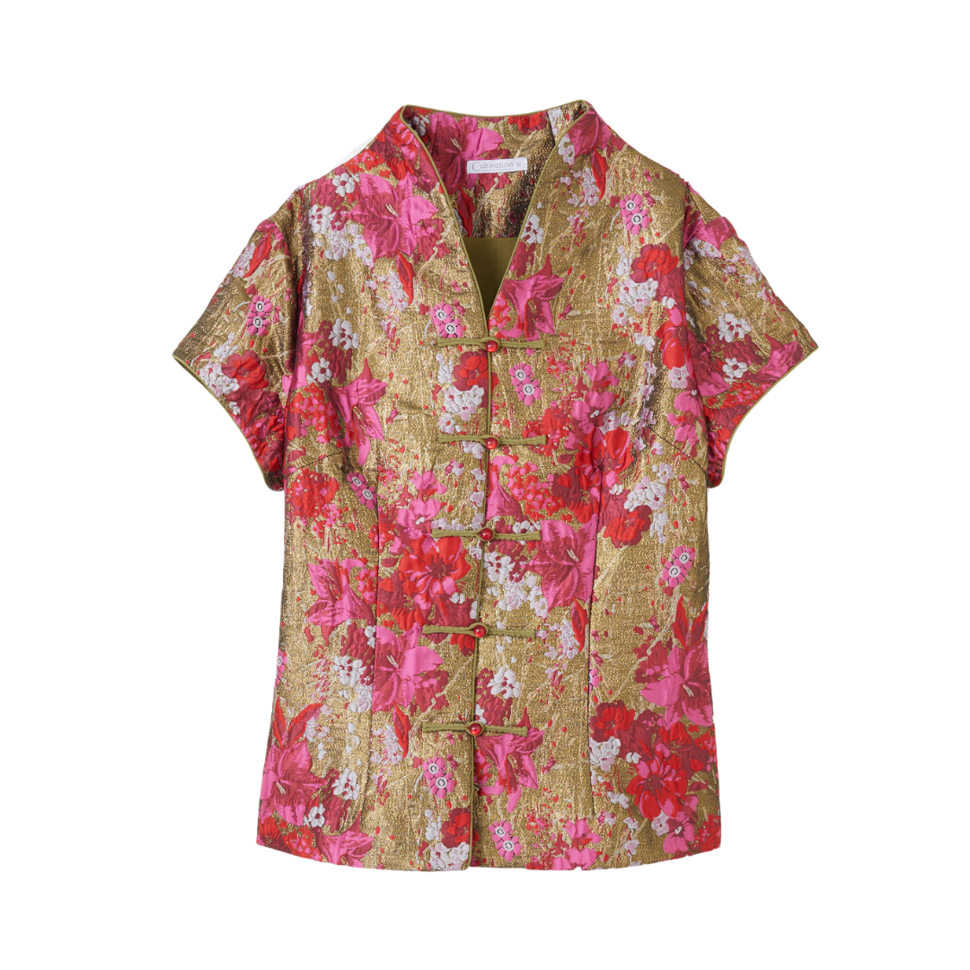 Red Goldish Floral Brocade Top