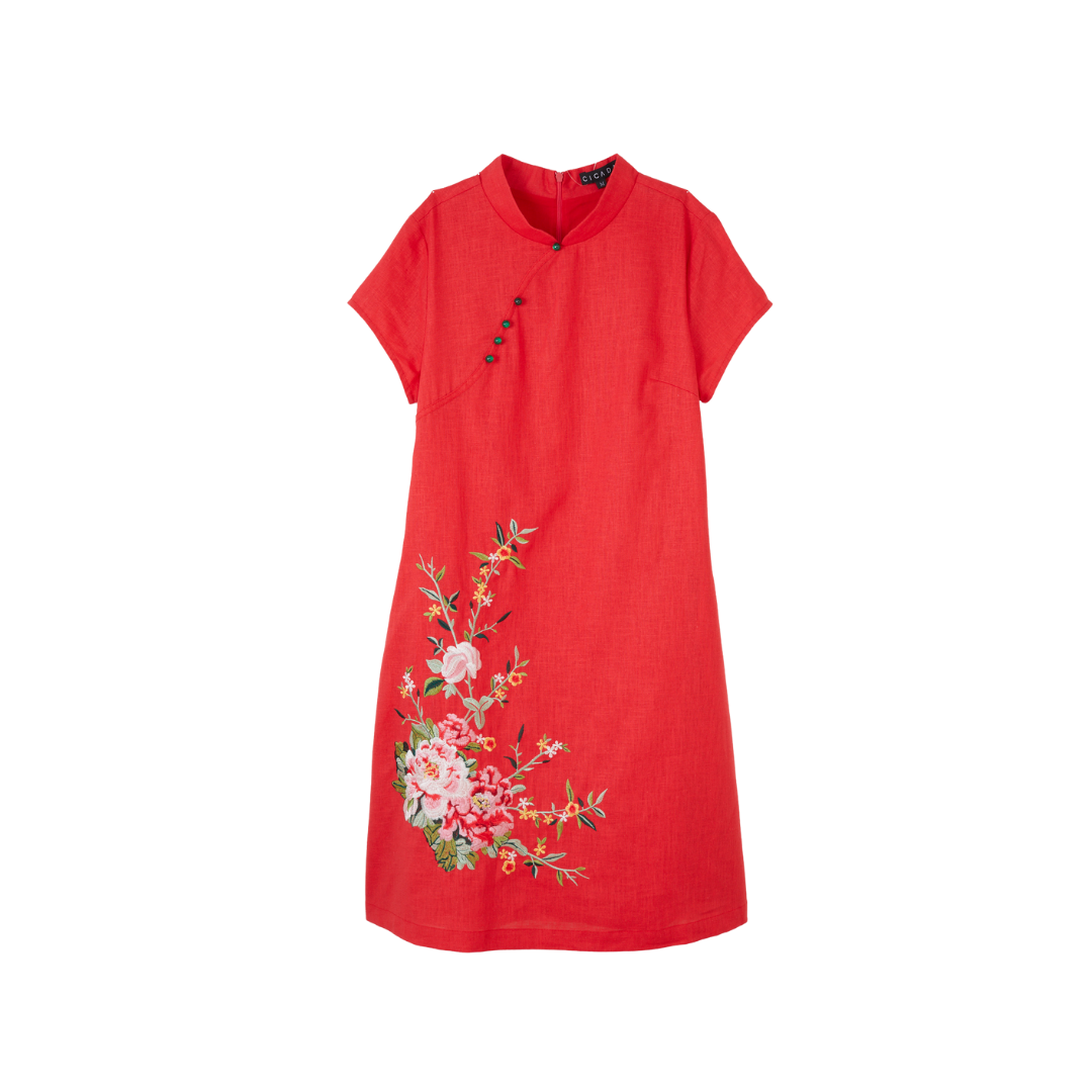 Casual Floral Cheongsam (Red)