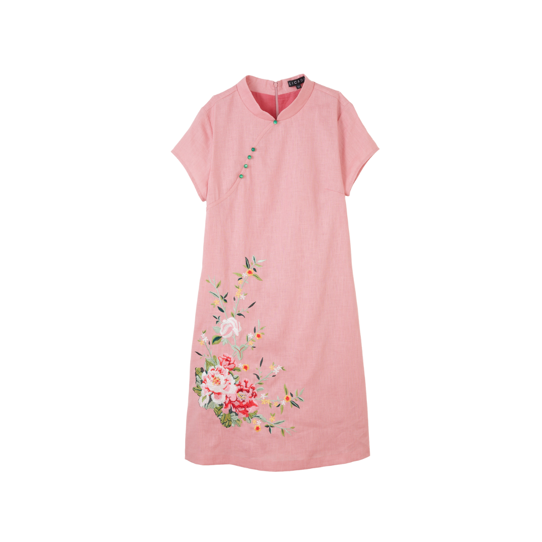 Casual Floral Cheongsam (Pink)