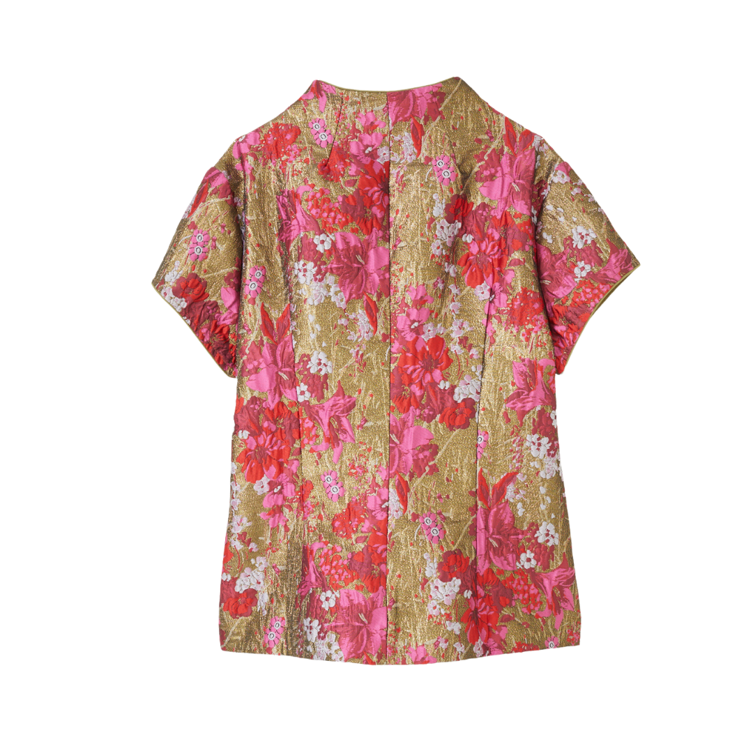 Red Goldish Floral Brocade Top