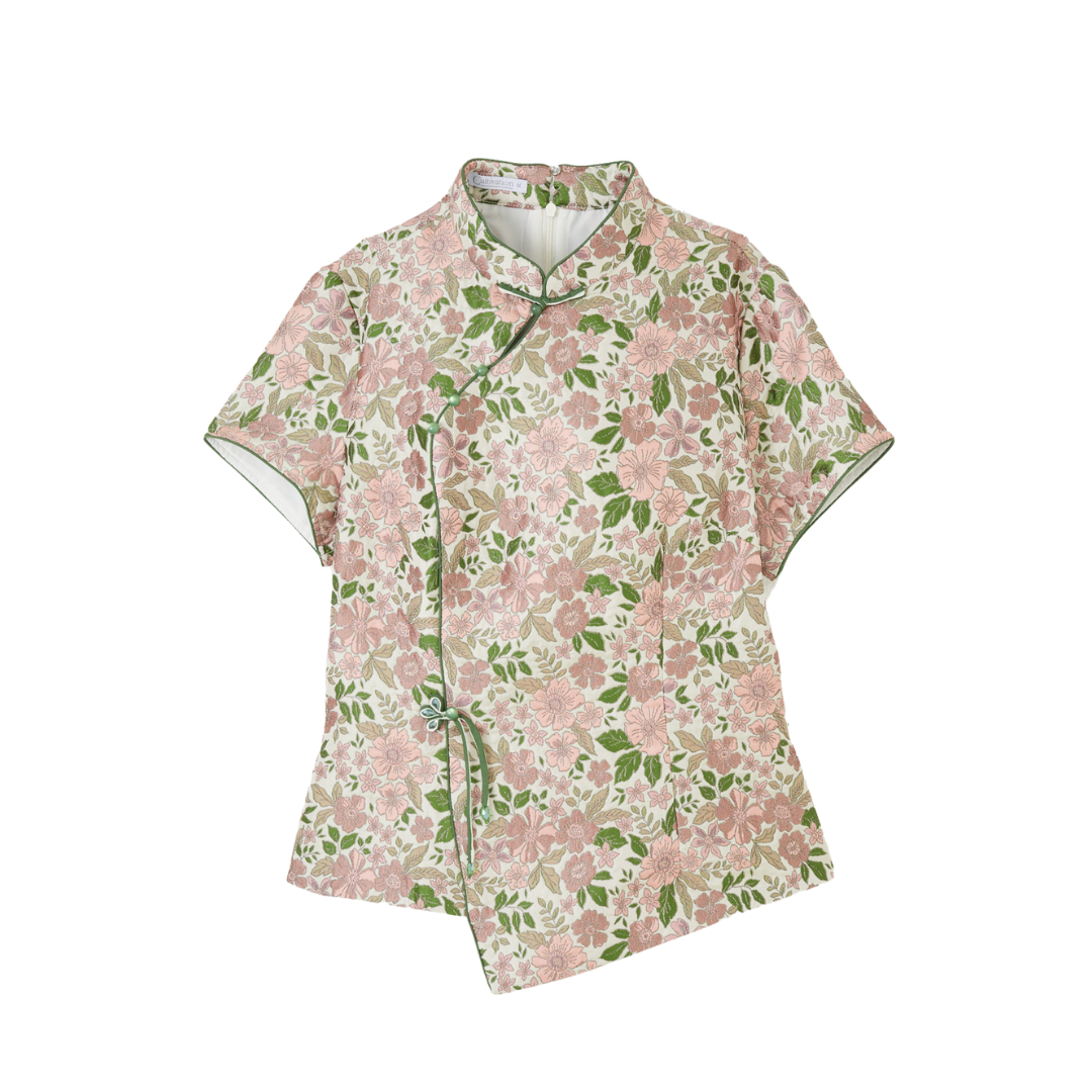 Floral Brocade Top with Collar